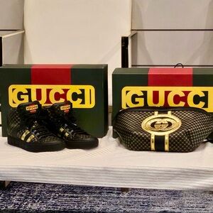 Gucci Black and Gold Sneaker and Bag Duo